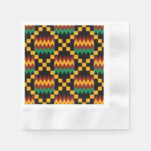 Serviette En Papier Tissu Kente noir, vert, rouge et jaune