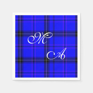Serviette En Papier Tissu Tartan Bleu Écossais Avec Monogramme
