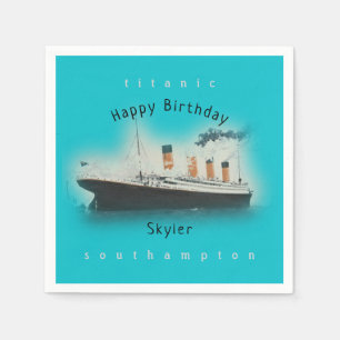 Serviette En Papier Titanic Ship Joyeux Anniversaire Nom Aqua Turquois