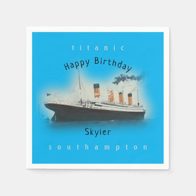 Serviette En Papier Titanic Ship Joyeux Anniversaire Nom Ocean Blue (Devant)