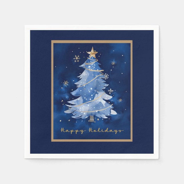Serviette En Papier Title: Happy Holidays Elegant Navy Gold Christmas  (Devant)