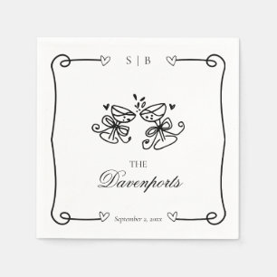 Serviette En Papier Toast au Champagne Élégant Mariage Doodle Dessiné