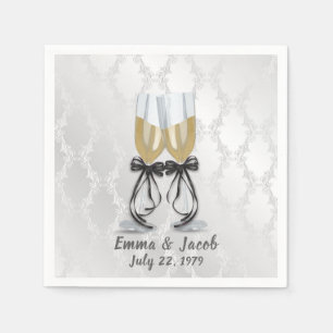 Serviette En Papier Toast Champagne Anniversaire Sur Damas