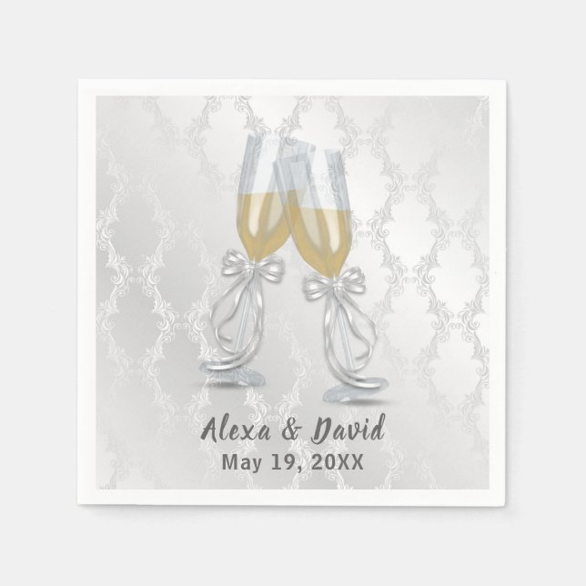 Serviette En Papier Toast mariage Champagne Sur Damas (Devant)