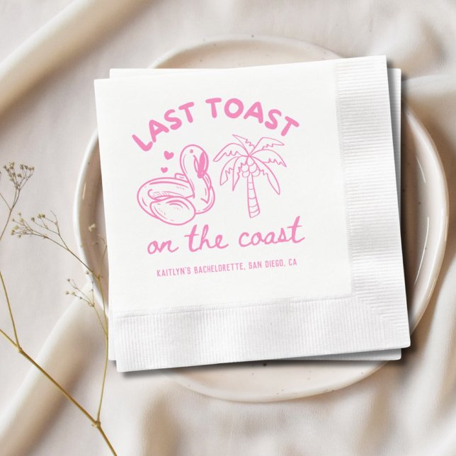 Serviette En Papier Toast rose Dernier sur la côte Bachelorette servie (Pink Last Toast on the Coast Bachelorette Napkins)