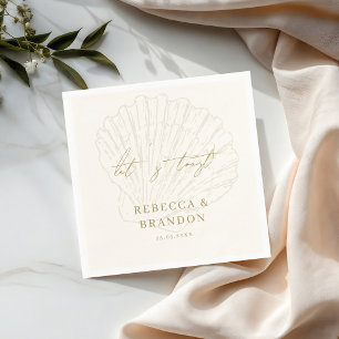 Serviette En Papier Toastons Ivory & Or Coquillages Mariage Côte