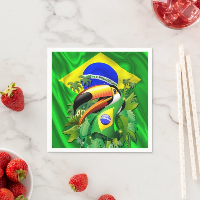 Serviette En Papier Toco Toucan avec Cravate du drapeau brésilien (En situation)