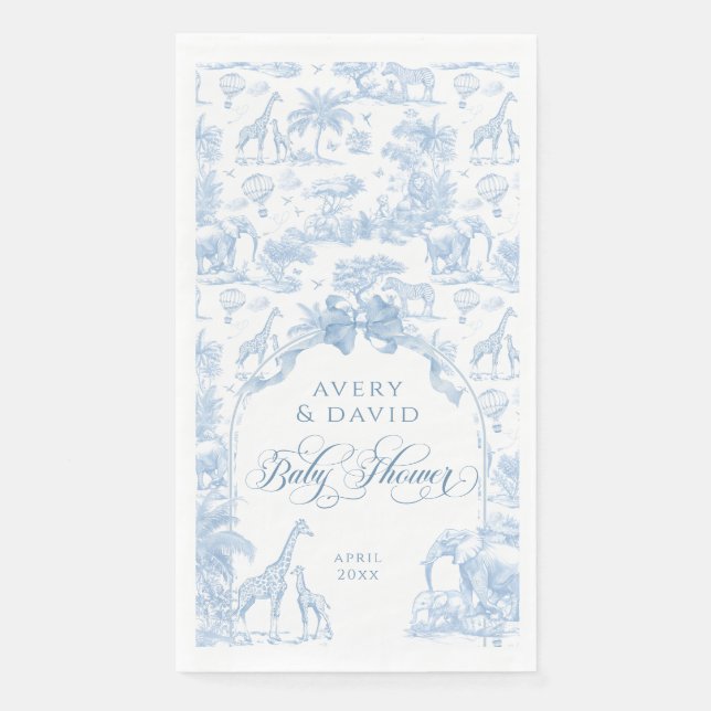 Serviette En Papier TOILE Bleu Safari animal bébé garçon douche (Devant)