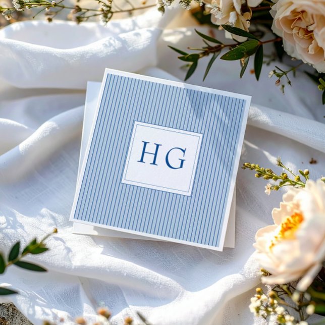 Serviette En Papier Toile Bleue Côte Mariage Monogramme (Créateur téléchargé)