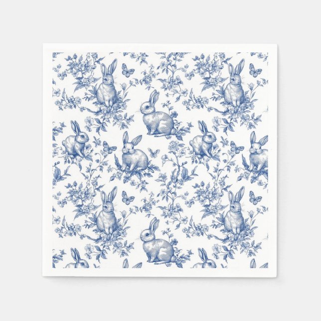 Serviette En Papier Toile Bleue De Jouy Bunny Pâques (Devant)