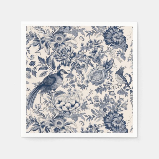 Serviette En Papier Toile bleue vintage Fleurie (Devant)