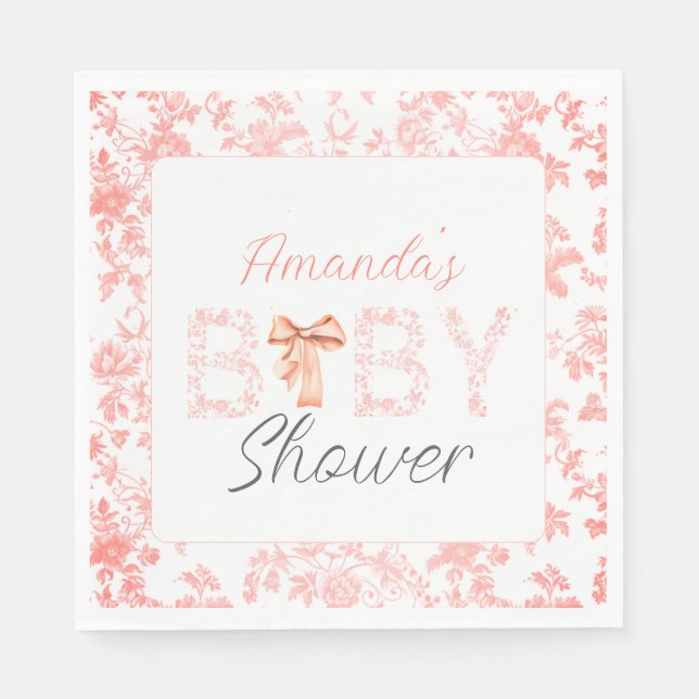 Serviette En Papier Toile de Bow rose de Jouy Baby shower floral (Devant)