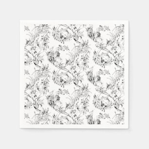 Serviette En Papier Toile de Fantaisie Florale Française Vintage-Noir