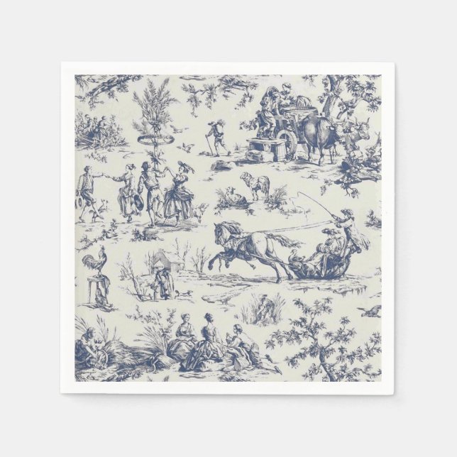 Serviette En Papier Toile de Jouy bleue (Devant)