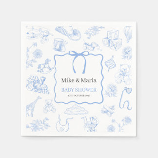 Serviette En Papier Toile De Jouy Bleue Baby Shower Garçon