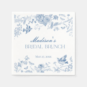 Serviette En Papier Toile de Jouy Bleue Vintage Brunch Floral de Marié