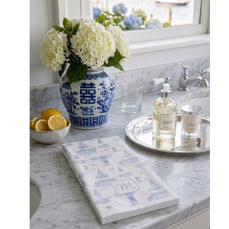 Serviette En Papier Toile de Jouy Côtière Monogramme Personnalisé Dess