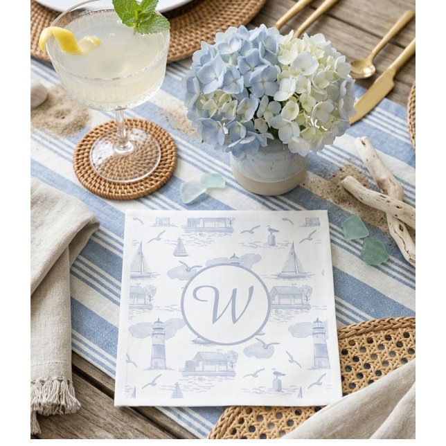 Serviette En Papier Toile de Jouy Côtière Monogrammée | Réceptions Pré (Créateur téléchargé)