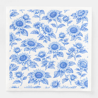 Serviette En Papier Toile de Jouy élégante Tournesols – Botanique bleu