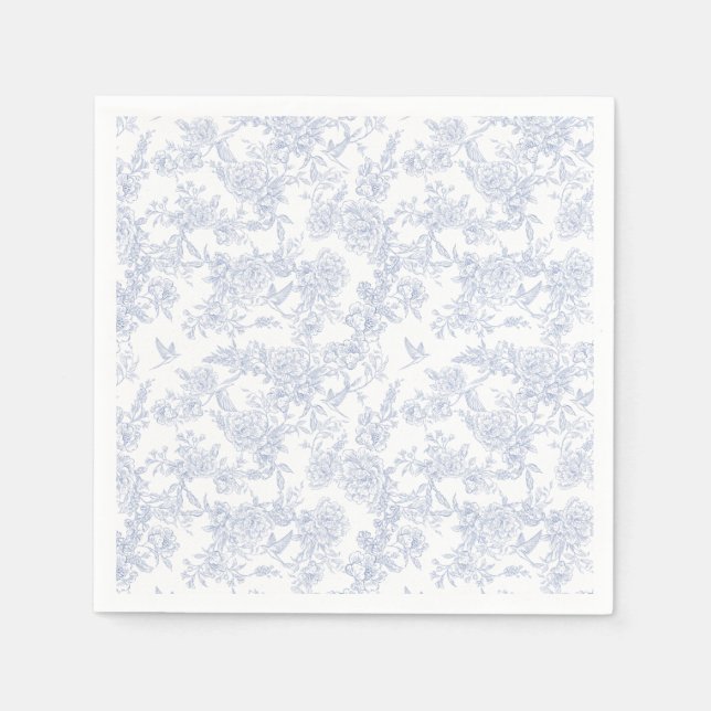 Serviette En Papier Toile de Jouy Florale Bleue Élégante (Devant)