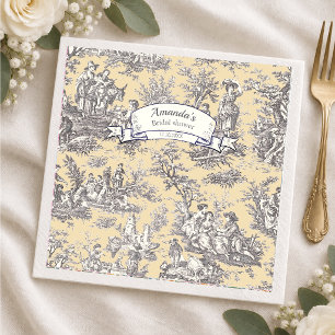 Serviette En Papier Toile de Jouy florale jaune grise vintage