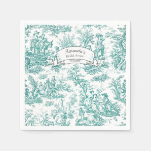 Serviette En Papier Toile de Jouy florale turquoise vintage