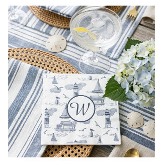 Serviette En Papier Toile de Jouy Monogramme Côtière Personnalisée | P