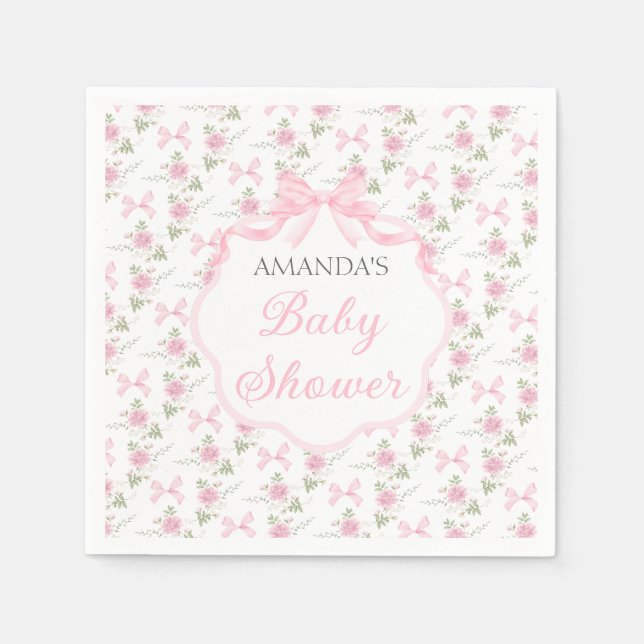 Serviette En Papier Toile De Jouy Pink Bow Girl Baby Shower Party (Devant)