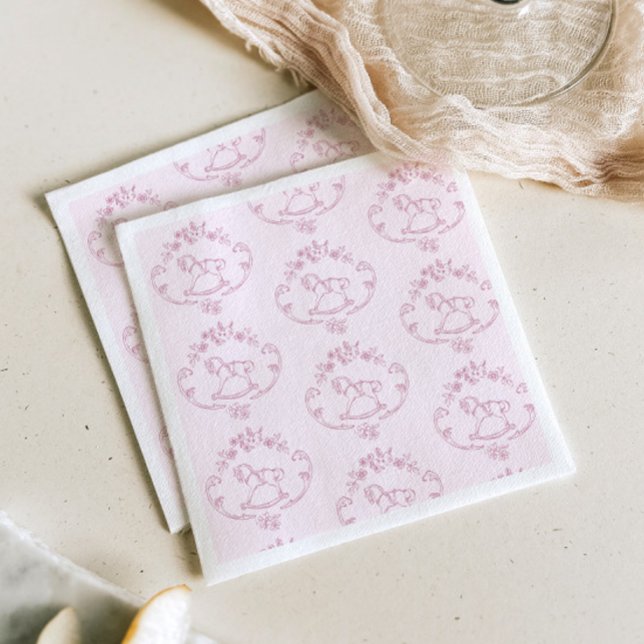 Serviette En Papier Toile de Jouy rocking horse Pink Baby Girl shower (Créateur téléchargé)
