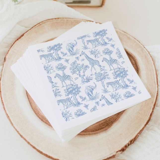 Serviette En Papier Toile de Jouy Safari animaux Baby shower bleu (Créateur téléchargé)
