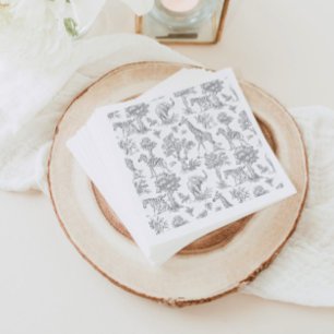 Serviette En Papier Toile de Jouy Safari animaux Baby shower gris