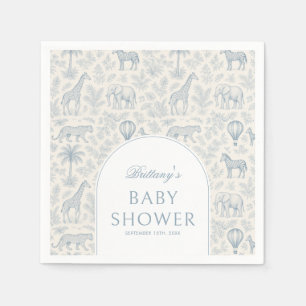 Serviette En Papier Toile De Jouy Safari Animaux Blue Boy Baby shower