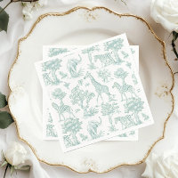 Toile de Jouy Safari animaux Sage Baby shower