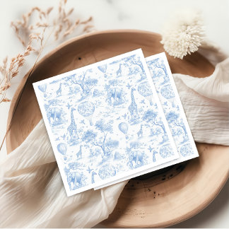 Serviette En Papier Toile de Jouy Safari Baby shower bleu Naples