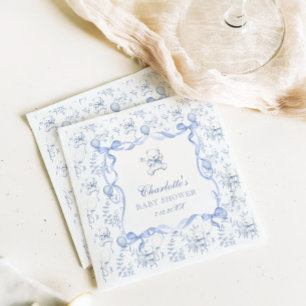 Serviette En Papier Toile De Jouy Teddy Bear Dusty Baby shower Bleu