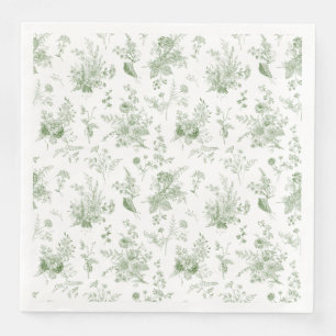Serviette En Papier Toile De Jouy Verte Vintage Floral Chinoiserie