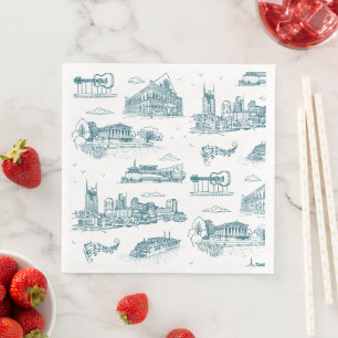 Serviette En Papier Toile de Nashville Crépuscule sur Fond Blanc
