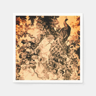 Serviette En Papier toile florale élégante paon victorien pêche noir