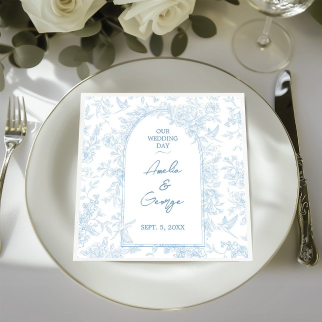 Serviette En Papier Toile mariage bleu et blanc (French Toile Inspired Wedding Paper Napkin)