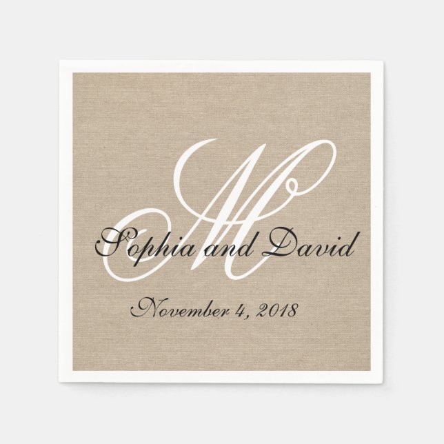 Serviette En Papier Toile Rustique en toile Mariage Monogram Napkins (Devant)