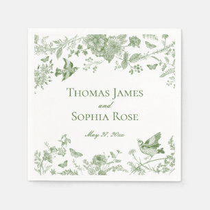 Serviette En Papier Toile Verte De Jouy Vintage Mariage Floral