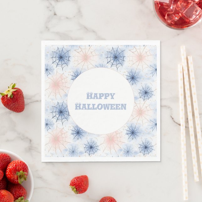 Serviette En Papier Toiles d'araignées Halloween Rose Bleu (En situation)