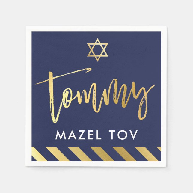 Serviette En Papier TOM Bar Mitzvah mazel tov pour Tommy navy + or (Devant)