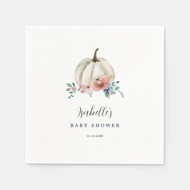 Serviette En Papier Tomber dans l'amour Baby shower Citrouille Floral (Devant)