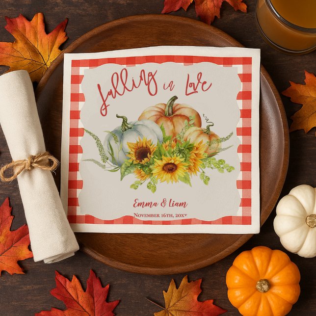 Serviette En Papier Tomber dans l'amour Citrouille Mariage de automne  (Falling in Love Pumpkin Sunflower Fall Wedding Napkins)