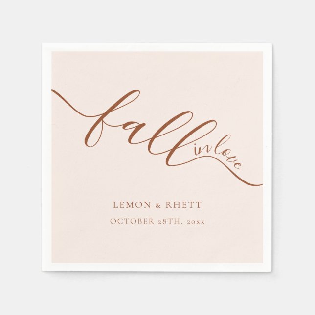 Serviette En Papier Tomber dans l'amour Élégant Mariage en terre cuite (Devant)