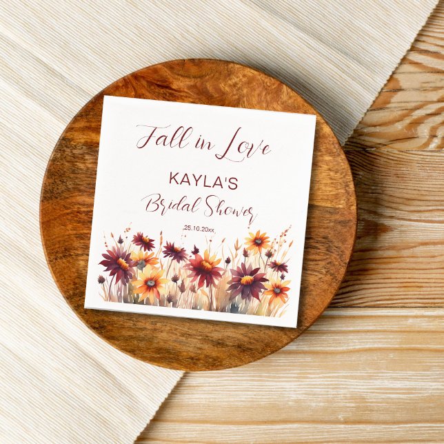 Serviette En Papier Tombez amoureux des dahlias orange burgundy pour l (Fall in love bridal shower tableware personalized napkins autumn blooms burgundy dahlia sunflowers)