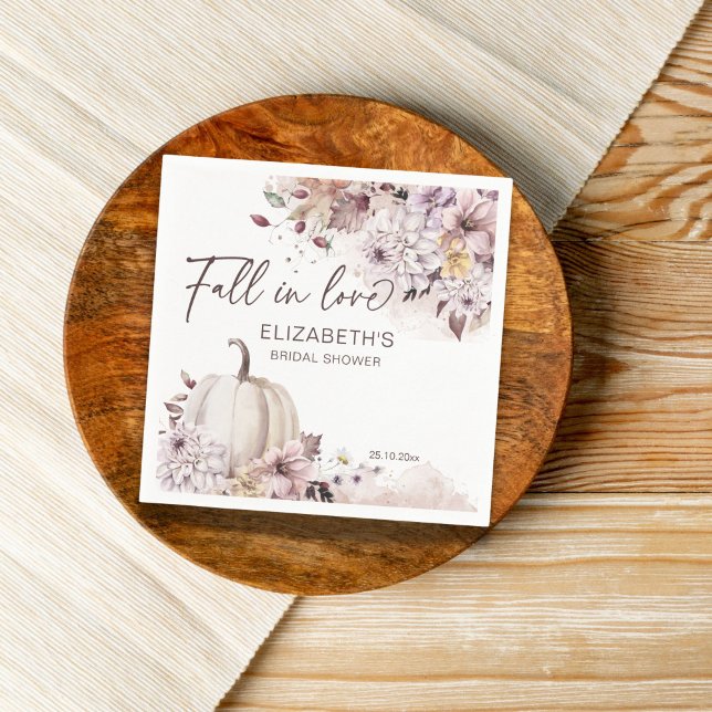 Serviette En Papier Tombez amoureux du feuillage pastel de citrouille  (Fall in love bridal shower personalized napkins pastel pumpkin autumn foliage napkins)