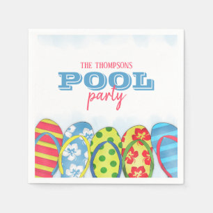 Serviette En Papier Tongs modernes aquarelle simple fête à la piscine