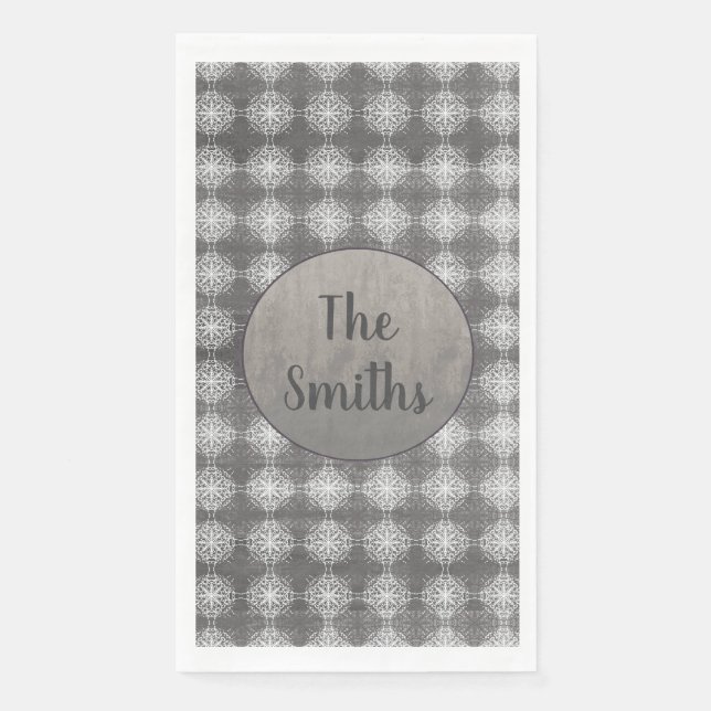 Serviette En Papier Tons de dentelle grise et blanche (Devant)